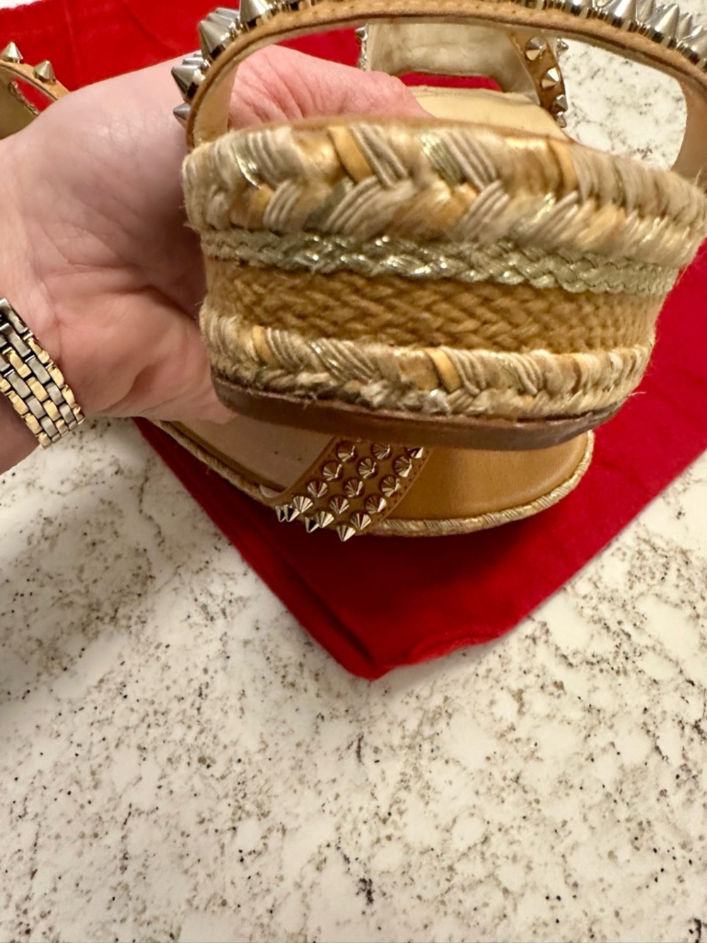 Christian Louboutin Tan Studded Espadrille Wedge Sandals 39 - Picture 8 of 11